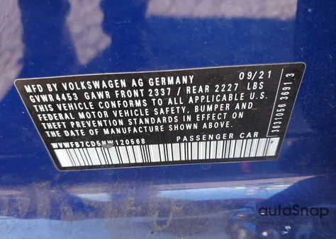 2022 Volkswagen Golf R 2.0T из США, поврежденный, VIN WVWFB7CD5NW120568